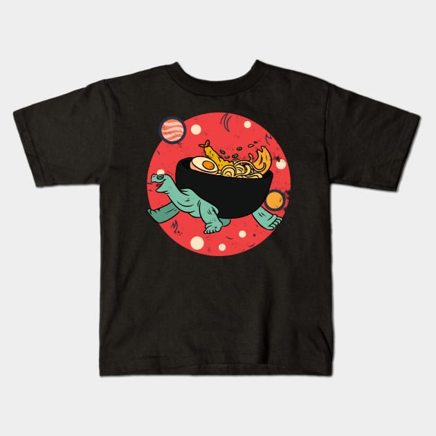 Kawaii Tortoise Ramen Noodles Space Otaku Ramen Bowl Turtle Kids T-Shirt by alcoshirts